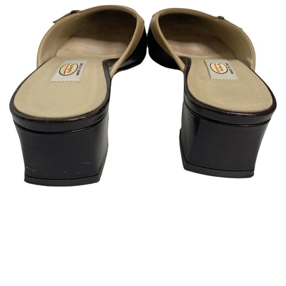Talbots Womens Italian Leather Slides Mule Block Heels Sz 6.5 Brown - Picture 4 of 5